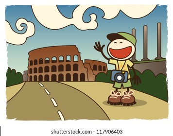 Happy tourist in Rome -- vector