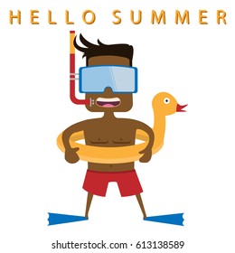 Happy tourist and set for swimming
