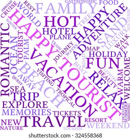 Happy Tourist word cloud on a white background. 