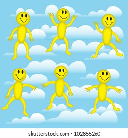 Happy toy balloon with smile in the sky. Vector seamless background.