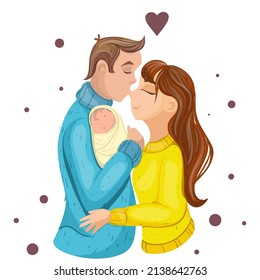 happy traditional family couple with a child. vector illustration isolated on white background