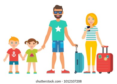 Happy Traveling Family On Vacation Parents Stock Vector (Royalty Free ...