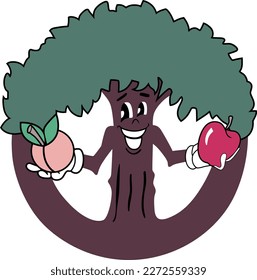 Happy Tree Carrying Fruits in hands Company logo Idea (Editable file) - Vector Illustration