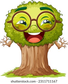 Happy tree cartoon isolated illustration