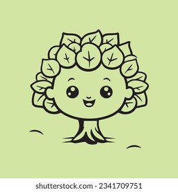 Happy tree hand drawn logo icon