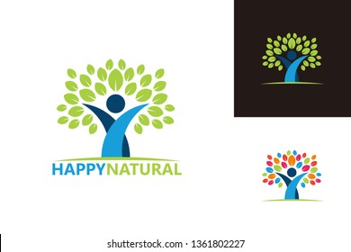 Happy Tree Logo Template Design Vector, Emblem, Design Concept, Creative Symbol, Icon