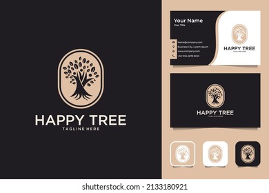 happy tree with people logo design and business card