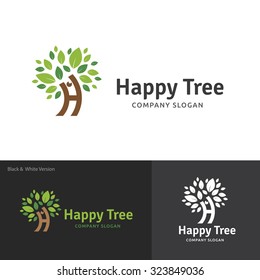 Happy Tree,Tree logo,H letter Logo,Vector Logo Template