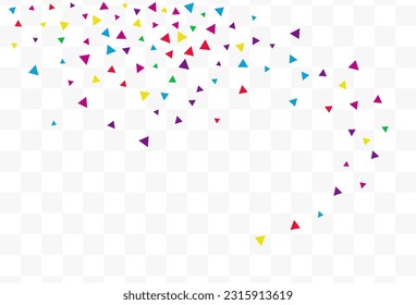 Feliz Triángulo Celebrar Vector Fondo Transparente. Banner Geométrico divertido. Diseño de Confetti Top. Invitación abstracta de elementos de color.