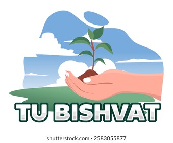 happy tu bishvat day with green plants