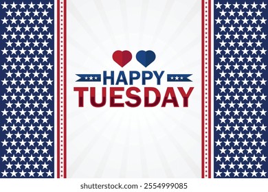 Happy Tuesday card with USA flag and heart vector illustration design. Happy Tuesday Amazing Text with Wallpaper illustration Design