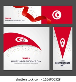 Happy Tunisia independence day Banner and Background Set