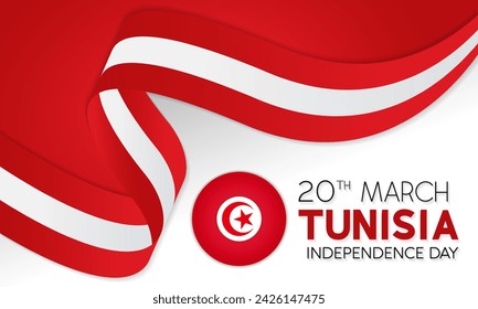 Happy Tunisia independence day celebration every year in 20th March. National holiday day of Tunisia's waving flags. Vector illustration for banner, greeting card, poster with background.