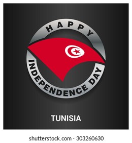 Happy Tunisia independence day Flag metal badge - National Day silver border - Vector illustration