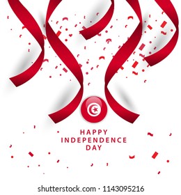Happy Tunisia Independence Day Ribbon Vector Template Design Illustration