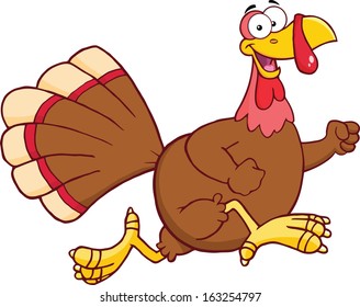 Happy Turkey Bird Cartoon Character Running. Vector Illustration Isolated on white