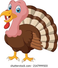 Happy turkey bird cartoon on white background