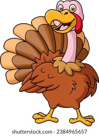 Happy turkey bird cartoon on white background