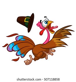 Happy Turkey Cartoon Running . Vector Cartoon