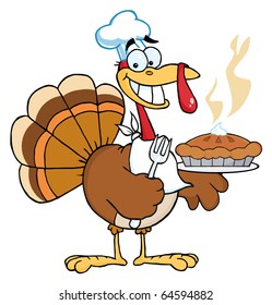 Happy Turkey Chef With Pumpkin Pie