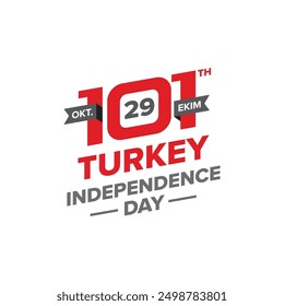 happy Turkey independence day 101th 29th october 2024 logo symbol icon flat stock vector design. October 29th Ekim. 29 Ekim Cumhuriyetimiz 101 yaşında. 29 de octubre 2024. Turkey republic day. 