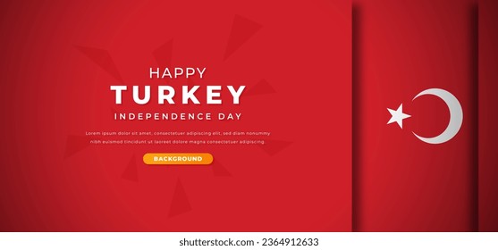 Happy Turkey Independence Day Design Paper Cut Shapes Background Illustration for Poster, Banner, Advertising, Greeting Card