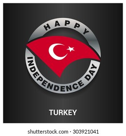 Happy Turkey independence day Flag metal badge - National Day silver border - Vector illustration