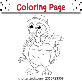 feliz peregrino de pavo sombrero Colorante página del libro para niños.