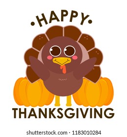 Happy turkey with pumpkins, thanksgiving card