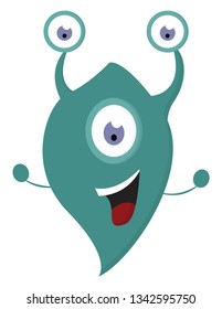 Happy turquoise monster with three eyes vector illustration on white background 