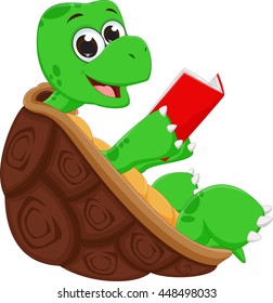 happy turtle cartoon reading book
