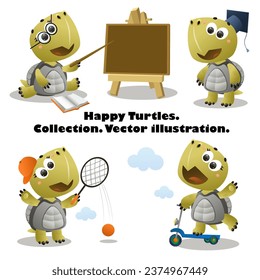 happy turtle. collection. vector illustration