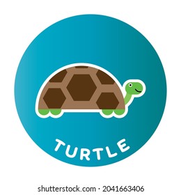 Happy Turtle - funny cartoon animal. Children character. Simple vector illustration with dropped shadow.