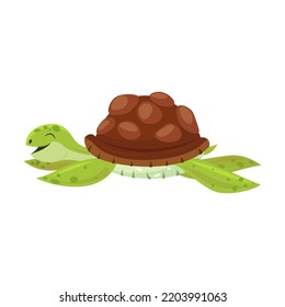 Happy turtle. Funny cartoon character enjoying leisure. Flat vector illustration for animals or wildlife concept