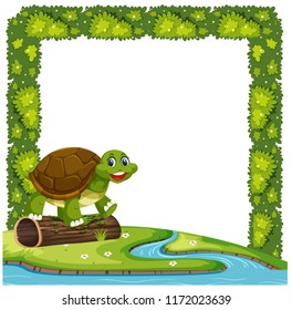 Happy turtle in nature frame illustration