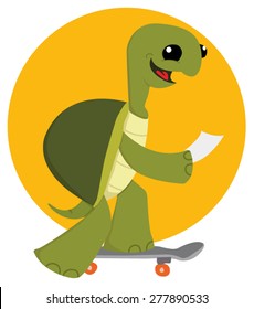 Happy turtle on a skateboard