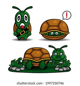 Happy turtle set cartoon style with white background.