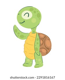 Happy turtle standing over white
