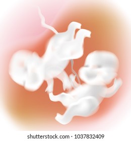 happy twin baby fetus in mother's womb,cute cartoon vector illustration,gradient mesh style