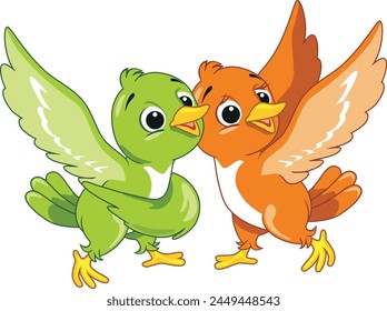 Happy two cartoonish cute birds. Vector