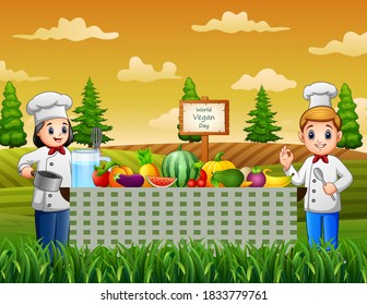 Happy two chef preparing healthy foods