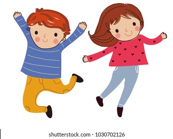 Happy two children jumping