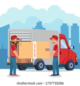 Happy two Delivery man with parcels vektordiagramm