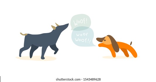 Happy two dogs with speech bubbles. Cartoon vector illustration about home pet.