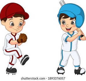 Happy two kids playing baseball