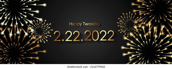 Happy Twosday. Vector, Tuesday, February 22, 2022 Special day theme design, greeting card. 2-22-2022 mirror date.