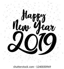 Happy Typographical 2019 New Year. Vector Illustration With Lettering Composition And Burst. Holiday vintage festive label