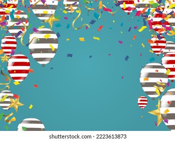 Happy typography vector design. template for birthday celebration. foil confetti and and glitter balloons