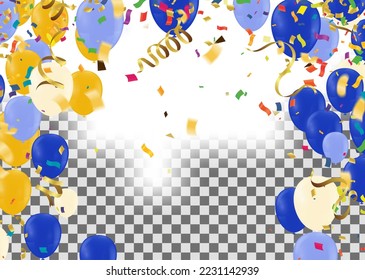Happy typography vector design. template for birthday celebration. foil confetti and and glitter balloons