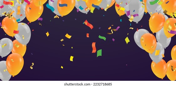 Happy typography vector design. template for birthday celebration. foil confetti and and glitter balloons